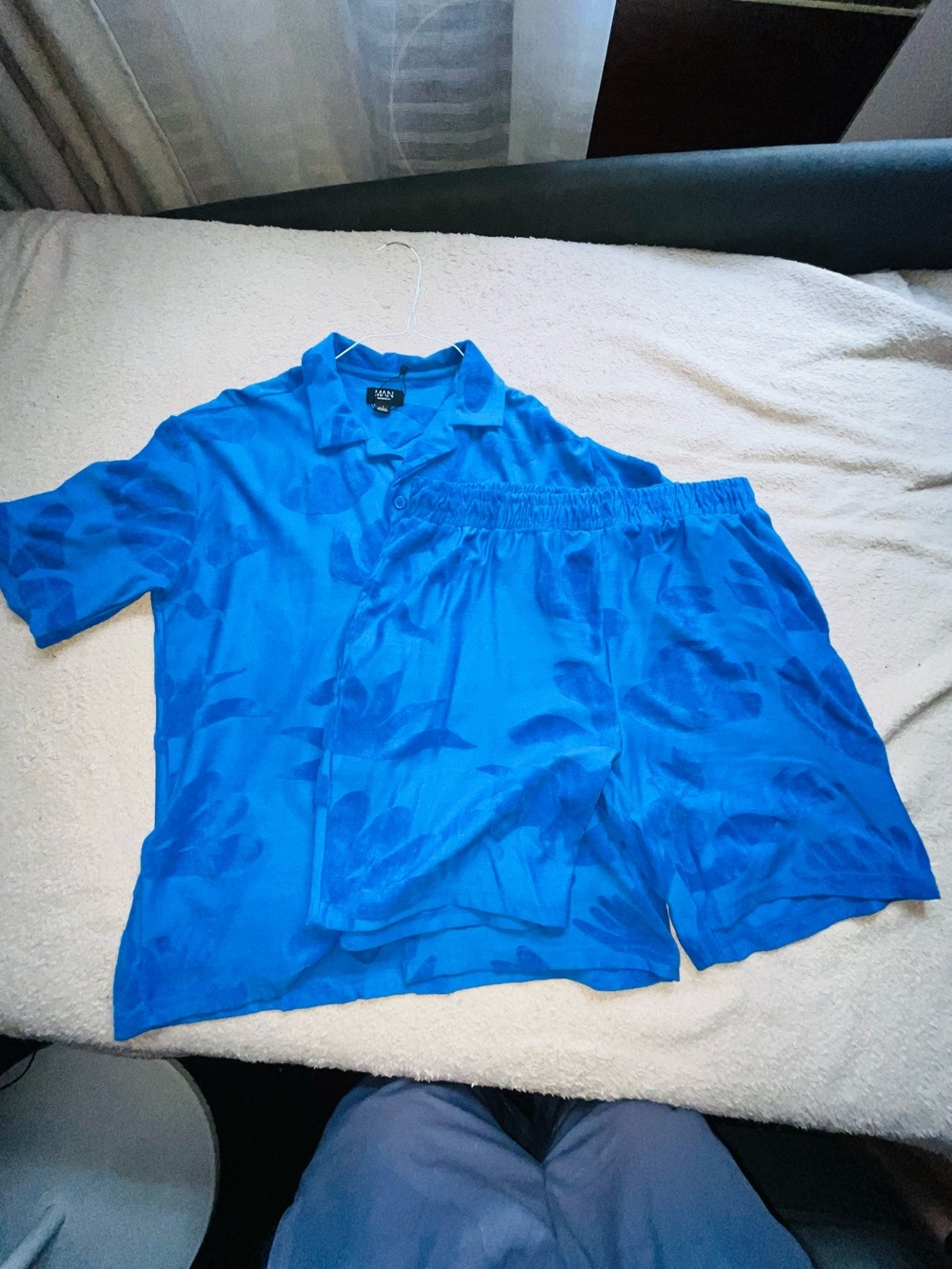 Boohoo Bright Blue Short Sleeve Polo and Matching Shorts Set
